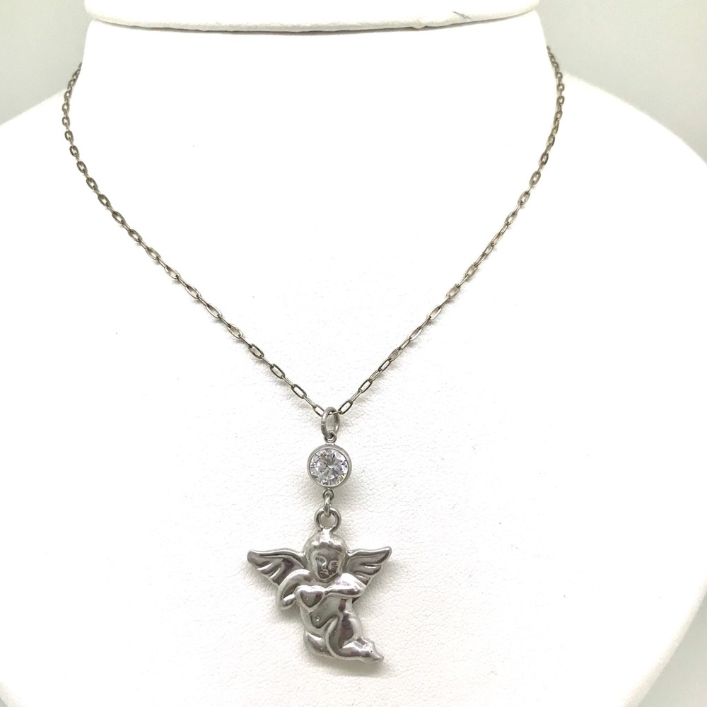 NWT SS guardian angel and crystal dangle necklace - Picture 2 of 7